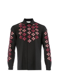 schwarzes besticktes Langarmhemd von Saint Laurent