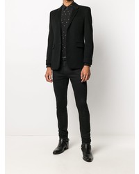 schwarzes besticktes Langarmhemd von Saint Laurent