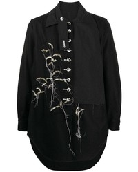 schwarzes besticktes Langarmhemd von Yohji Yamamoto