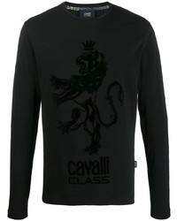 schwarzes besticktes Langarmshirt von Cavalli Class