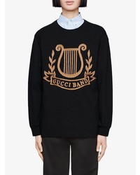 schwarzes besticktes Langarmshirt von Gucci