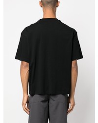 schwarzes besticktes Leder T-Shirt mit einem Rundhalsausschnitt von Bally