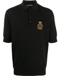 schwarzes besticktes Polohemd von Dolce & Gabbana