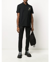 schwarzes besticktes Polohemd von Alexander McQueen