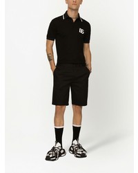 schwarzes besticktes Polohemd von Dolce & Gabbana