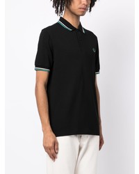 schwarzes besticktes Polohemd von Fred Perry