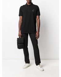 schwarzes besticktes Polohemd von Karl Lagerfeld