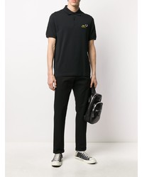 schwarzes besticktes Polohemd von Raf Simons X Fred Perry