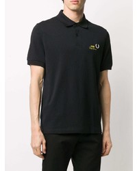 schwarzes besticktes Polohemd von Raf Simons X Fred Perry