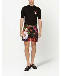 schwarzes besticktes Polohemd von Dolce & Gabbana