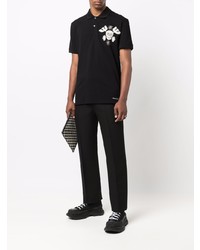 schwarzes besticktes Polohemd von Alexander McQueen