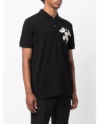 schwarzes besticktes Polohemd von Alexander McQueen