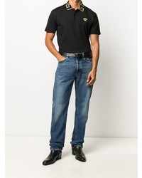 schwarzes besticktes Polohemd von Versace