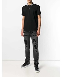 schwarzes besticktes Polohemd von Alexander McQueen