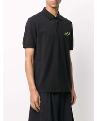 schwarzes besticktes Polohemd von Raf Simons X Fred Perry