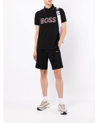 schwarzes besticktes Polohemd von BOSS