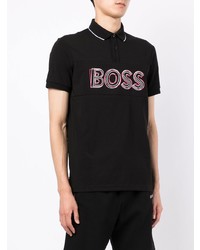 schwarzes besticktes Polohemd von BOSS