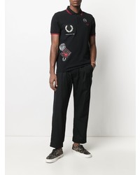 schwarzes besticktes Polohemd von Fred Perry