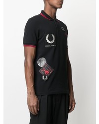 schwarzes besticktes Polohemd von Fred Perry