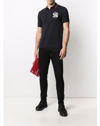 schwarzes besticktes Polohemd von Raf Simons X Fred Perry