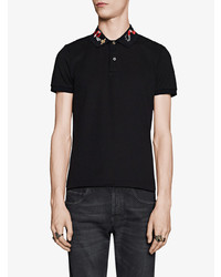 schwarzes besticktes Polohemd von Gucci