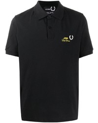 schwarzes besticktes Polohemd von Raf Simons X Fred Perry