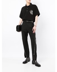 schwarzes besticktes Polohemd von Alexander McQueen