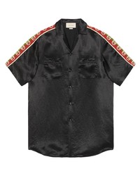 schwarzes besticktes Seide Kurzarmhemd von Gucci