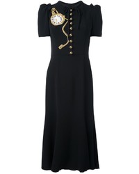 schwarzes besticktes Seidekleid von Dolce & Gabbana