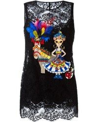 schwarzes besticktes Spitze Trägershirt von Dolce & Gabbana