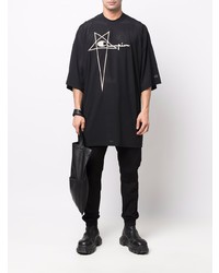 schwarzes besticktes T-Shirt mit einem Rundhalsausschnitt aus Netzstoff von Rick Owens X Champion