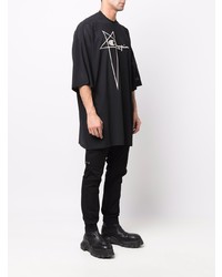 schwarzes besticktes T-Shirt mit einem Rundhalsausschnitt aus Netzstoff von Rick Owens X Champion