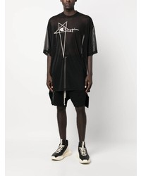 schwarzes besticktes T-Shirt mit einem Rundhalsausschnitt aus Netzstoff von Rick Owens X Champion