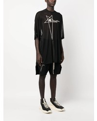 schwarzes besticktes T-Shirt mit einem Rundhalsausschnitt aus Netzstoff von Rick Owens X Champion