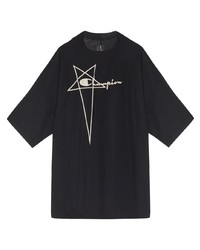 schwarzes besticktes T-Shirt mit einem Rundhalsausschnitt aus Netzstoff von Rick Owens DRKSHDW