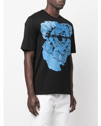 schwarzes besticktes T-Shirt mit einem Rundhalsausschnitt von Salvatore Ferragamo