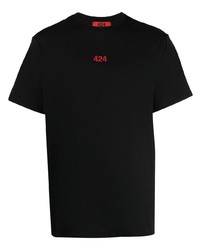 schwarzes besticktes T-Shirt mit einem Rundhalsausschnitt von 424