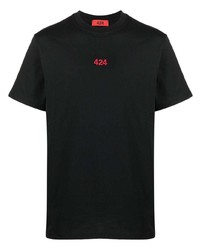 schwarzes besticktes T-Shirt mit einem Rundhalsausschnitt von 424