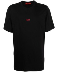 schwarzes besticktes T-Shirt mit einem Rundhalsausschnitt von 424