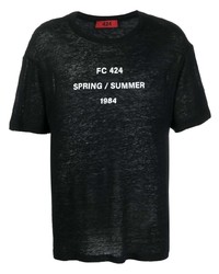 schwarzes besticktes T-Shirt mit einem Rundhalsausschnitt von 424