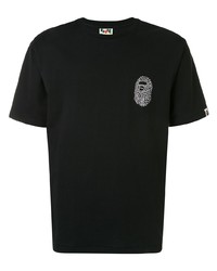 schwarzes besticktes T-Shirt mit einem Rundhalsausschnitt von A Bathing Ape