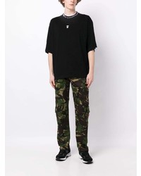 schwarzes besticktes T-Shirt mit einem Rundhalsausschnitt von AAPE BY A BATHING APE