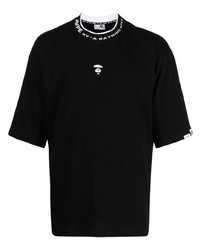 schwarzes besticktes T-Shirt mit einem Rundhalsausschnitt von AAPE BY A BATHING APE