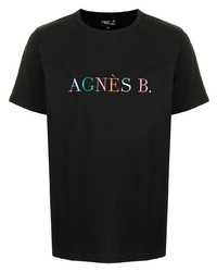 schwarzes besticktes T-Shirt mit einem Rundhalsausschnitt von agnès b.