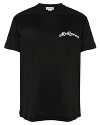 schwarzes besticktes T-Shirt mit einem Rundhalsausschnitt von Alexander McQueen