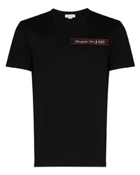 schwarzes besticktes T-Shirt mit einem Rundhalsausschnitt von Alexander McQueen