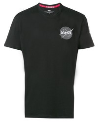 schwarzes besticktes T-Shirt mit einem Rundhalsausschnitt von Alpha Industries