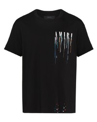 schwarzes besticktes T-Shirt mit einem Rundhalsausschnitt von Amiri