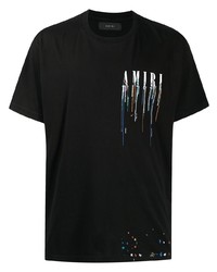 schwarzes besticktes T-Shirt mit einem Rundhalsausschnitt von Amiri