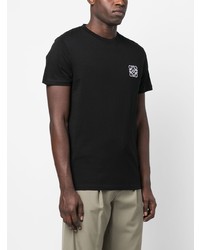 schwarzes besticktes T-Shirt mit einem Rundhalsausschnitt von Loewe